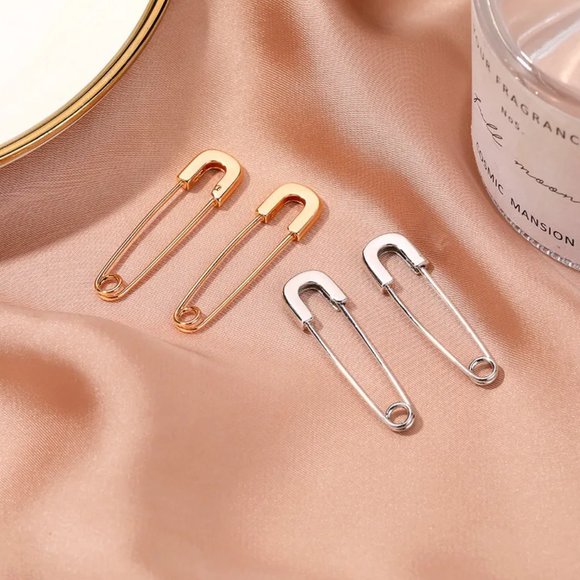 Minimalist Gold Safety Pin Earrings NEW - Picture 4 of 7